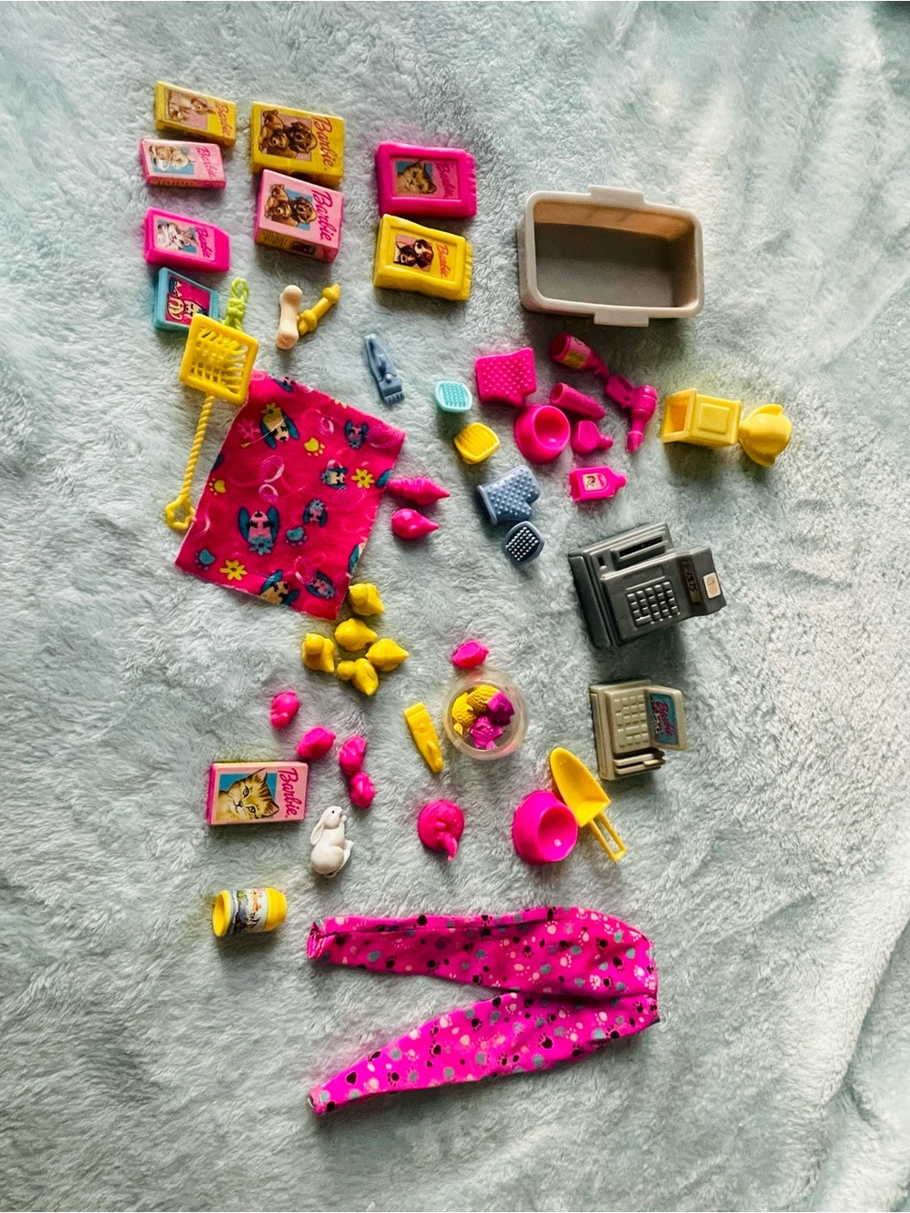 Barbie Pink and Yellow Accessory Lot with Mini Books & Outfit